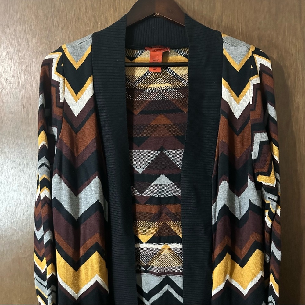 MISSONI Target Open Cardigan Sweater Zig Zag Chevron Yellow Black Brown Size L - Picture 4 of 12